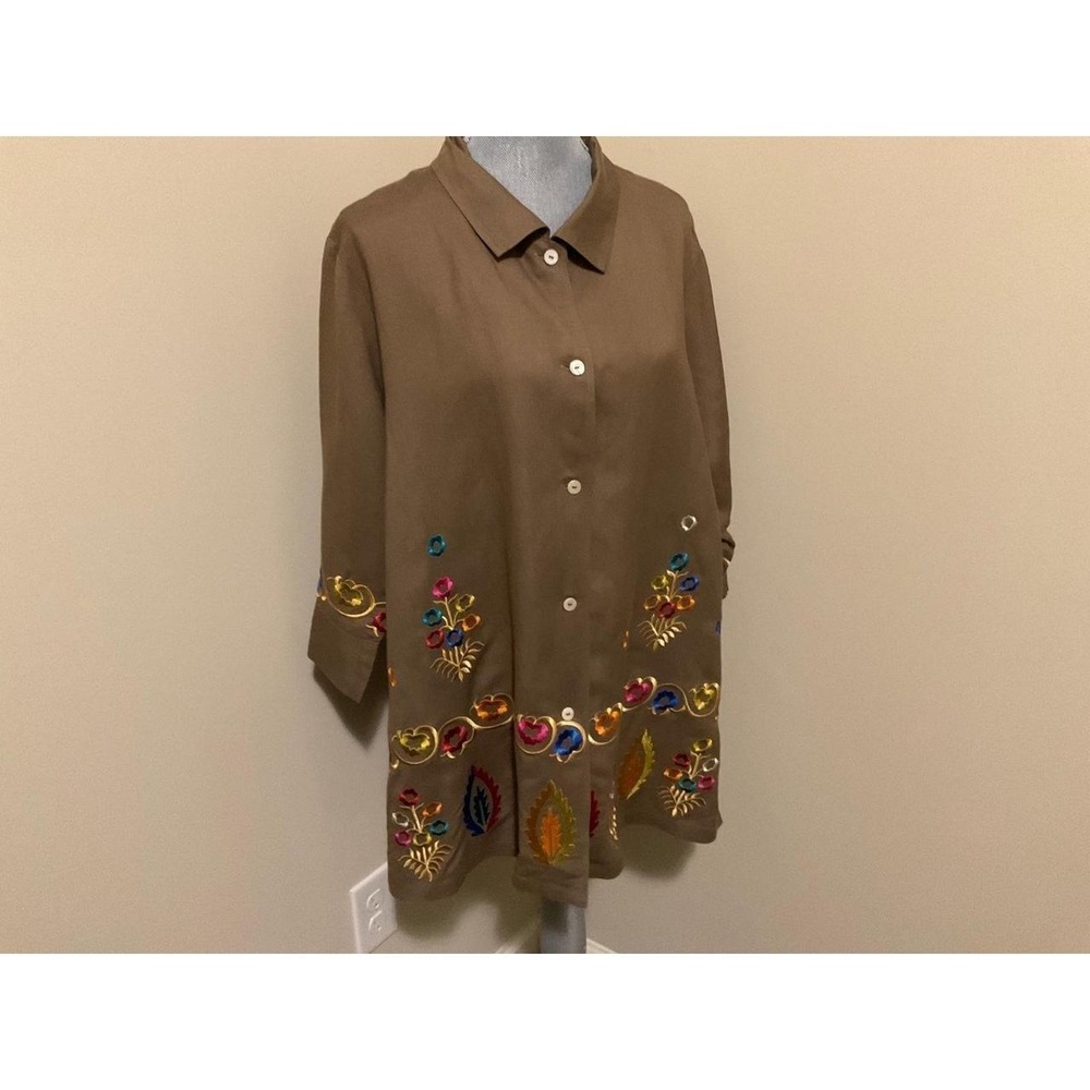 Linen Blazer Women Embroidered Louis Dell'Olio Button Up 1X Linea sku4b